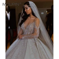 mqupin shiny dubai arabic wedding dress glitter sweetheart backless sweep train bridal ball gowns luxury beading sequins a116