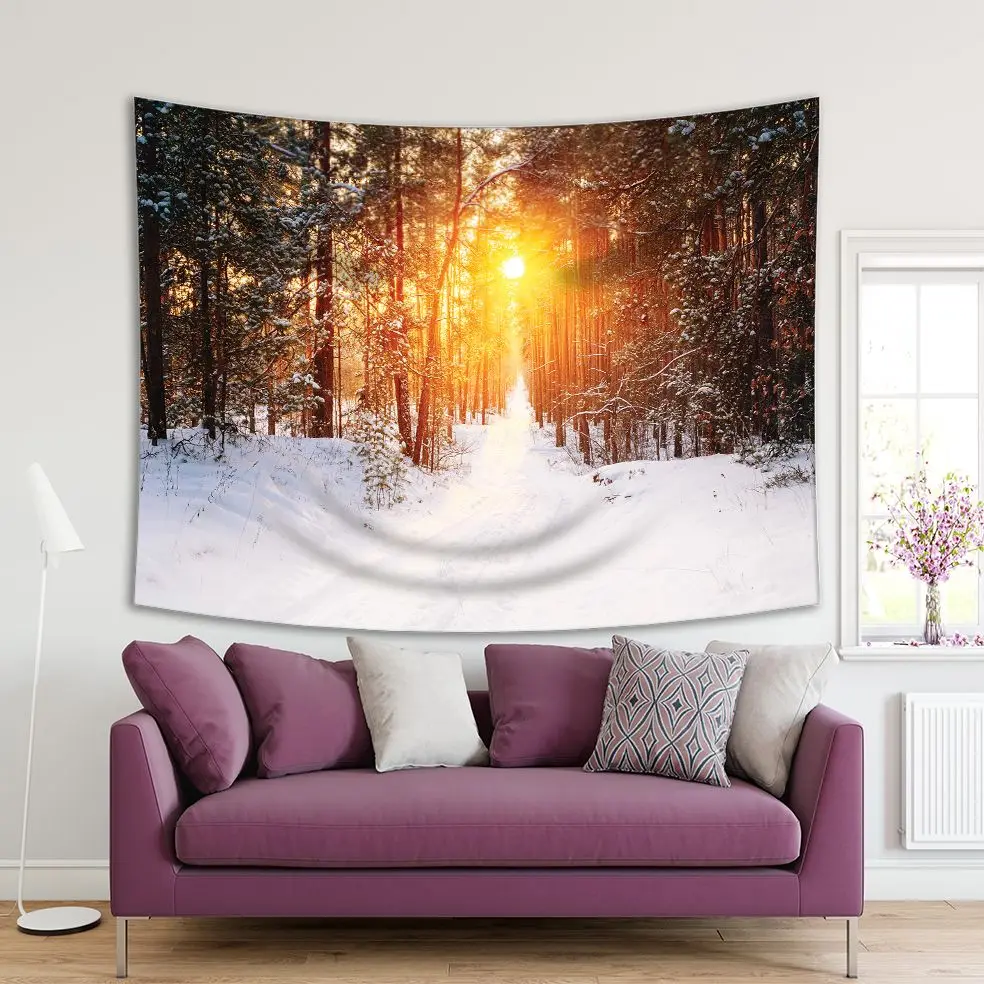 

Tapestry Sunrise Forest in Evergreen Pine Trees Snowy Winter Morning Landscape Nature Picture