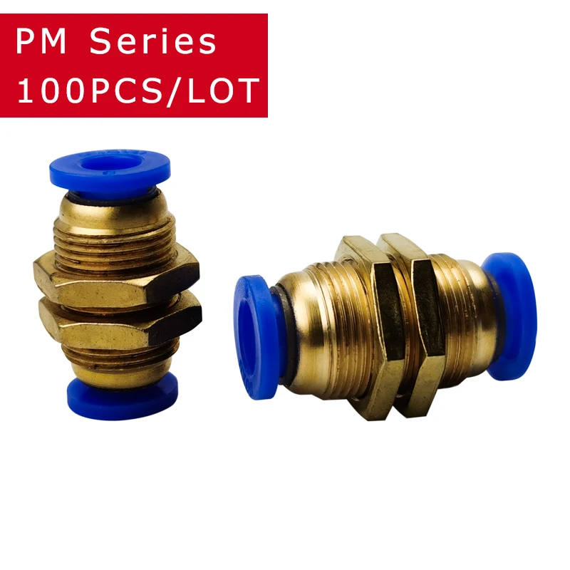 

100PCS PM Straight Bulkhead Union Connector 4-12mm Hose Plastic Push In Air Fitting Plumbing Pneumatic Fitting