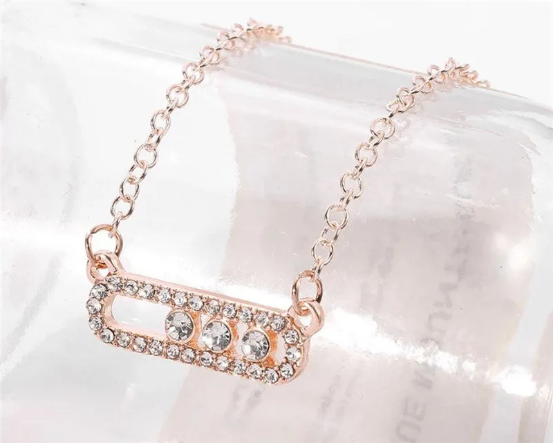 Women Girls Necklace Baby Move Stainless Steel Shiny 3 Zirconium Gloss Removable Shin Transparent Rhinestone Clear CZ Necklaces | Украшения