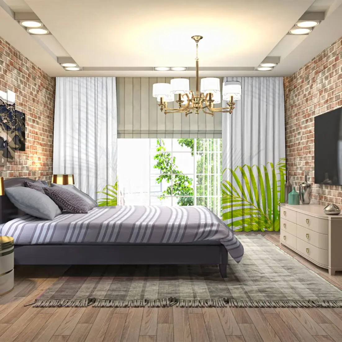 Занавеска листья и тени на стене экзотический лес природа окружающая среда