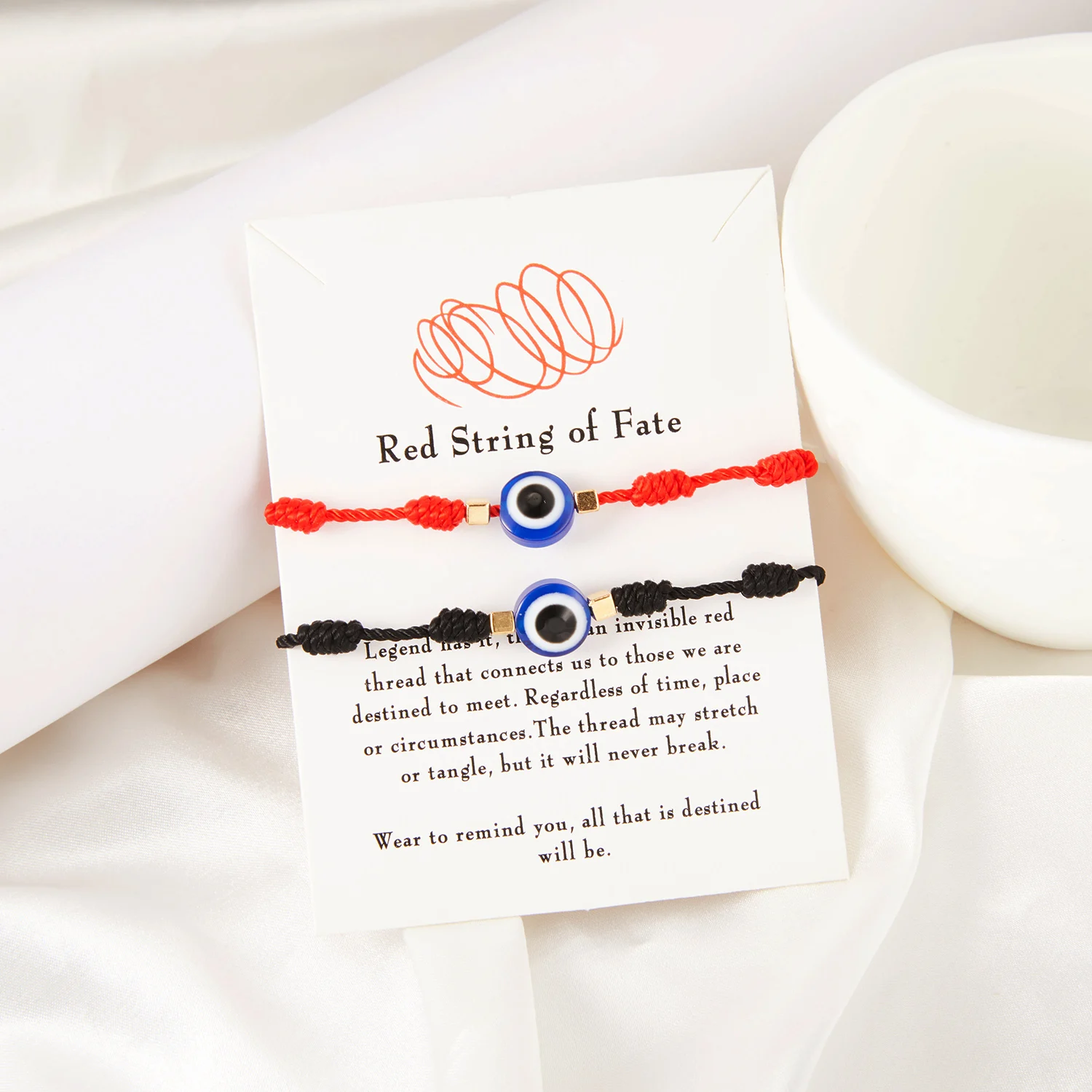 

Personalized men's and women's hand rope Blue Eyes 7 knots red and black rope white card Bracelet party women's personalized cou
