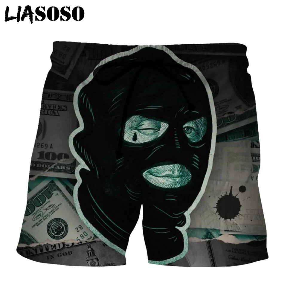

LIASOSO Currency Shorts 3D Print Men Women Oversized Pants Thief Beach Sweatpants Casual Shorts 2021 Harajuku Trousers New Loose