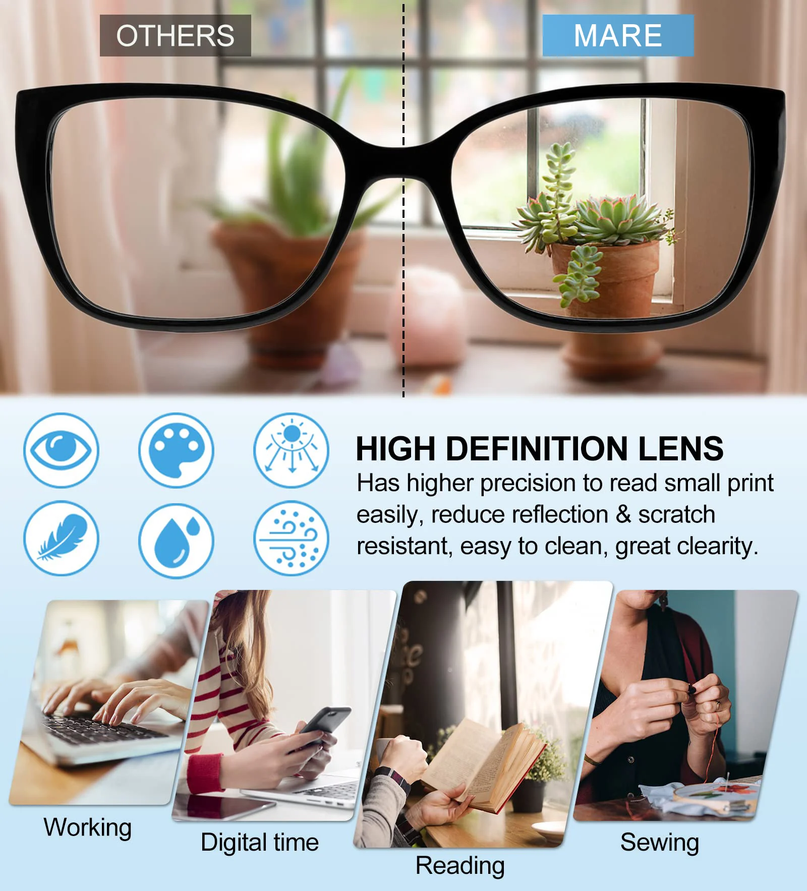 MARE AZZURO Oversized Reading Glasses Women Fashion Brand Designer Cat Eye Presbyopia Eyeglasses Glitter Readers 1.0 1.5 2.0 2.5