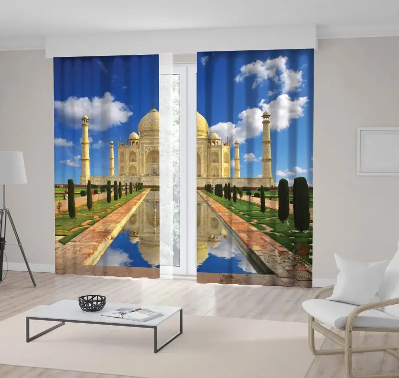 

Curtain The Taj Mahal in India Marble Mausoleum of Ancient Architecture Historic Love Story Landscape Green Blue Beige