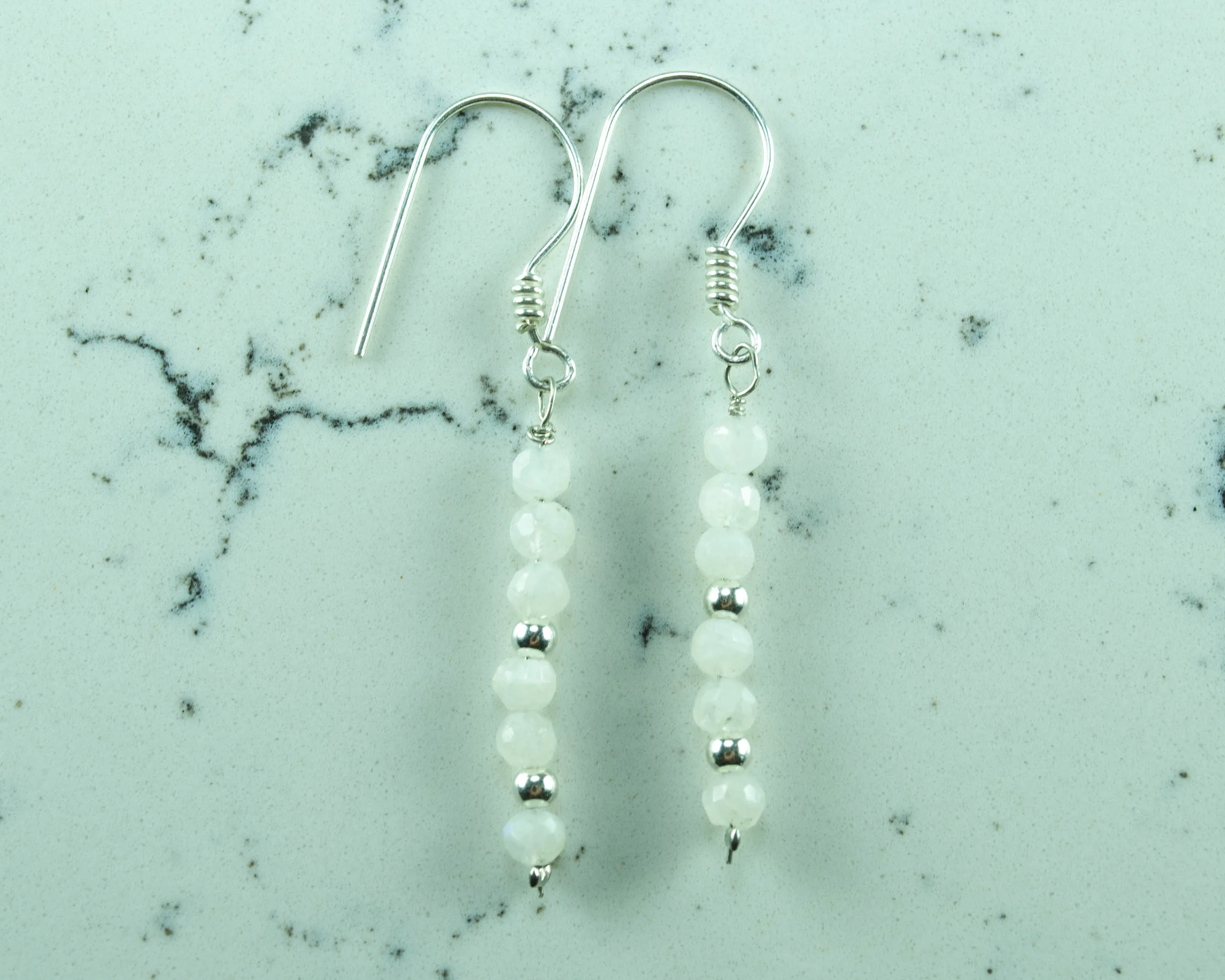 

Moonstone Dangle Earrings, White Bead Dangling Earrings, 925 Sterling Silver Earrings