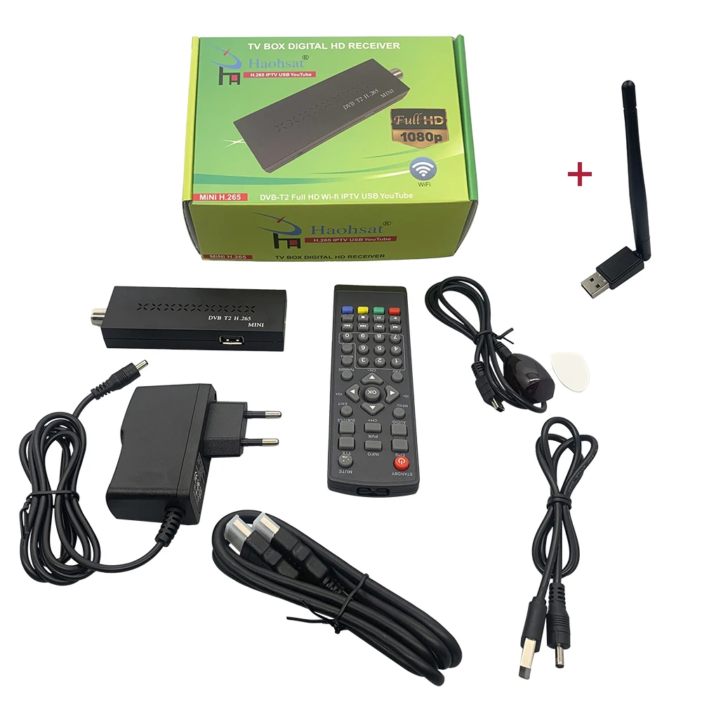 Новейший ТВ-тюнер Haohsat DVB T2MINI HD H265 Hevc поддерживает 10-битный Dolby AC3 USB WIFI полностью