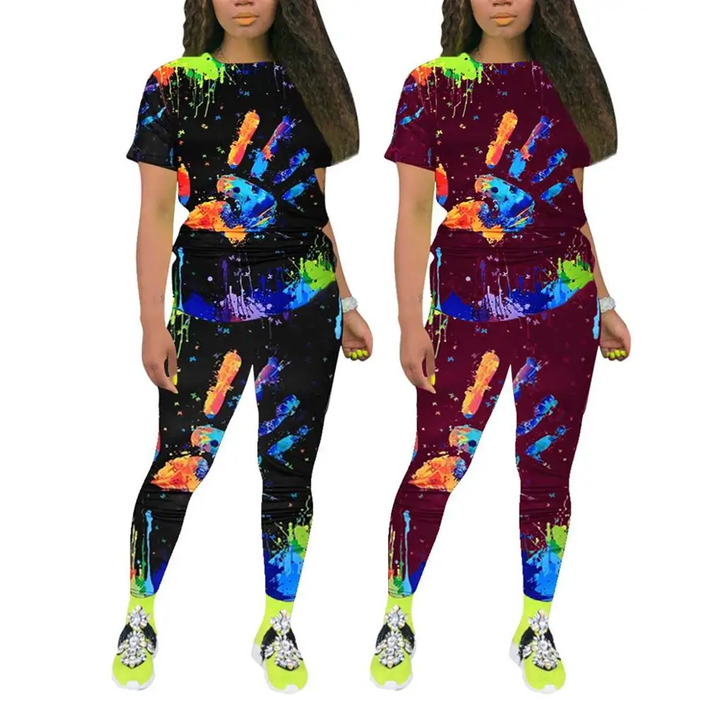 Женский спортивный костюм с принтом граффити топ коротким рукавом и круглым