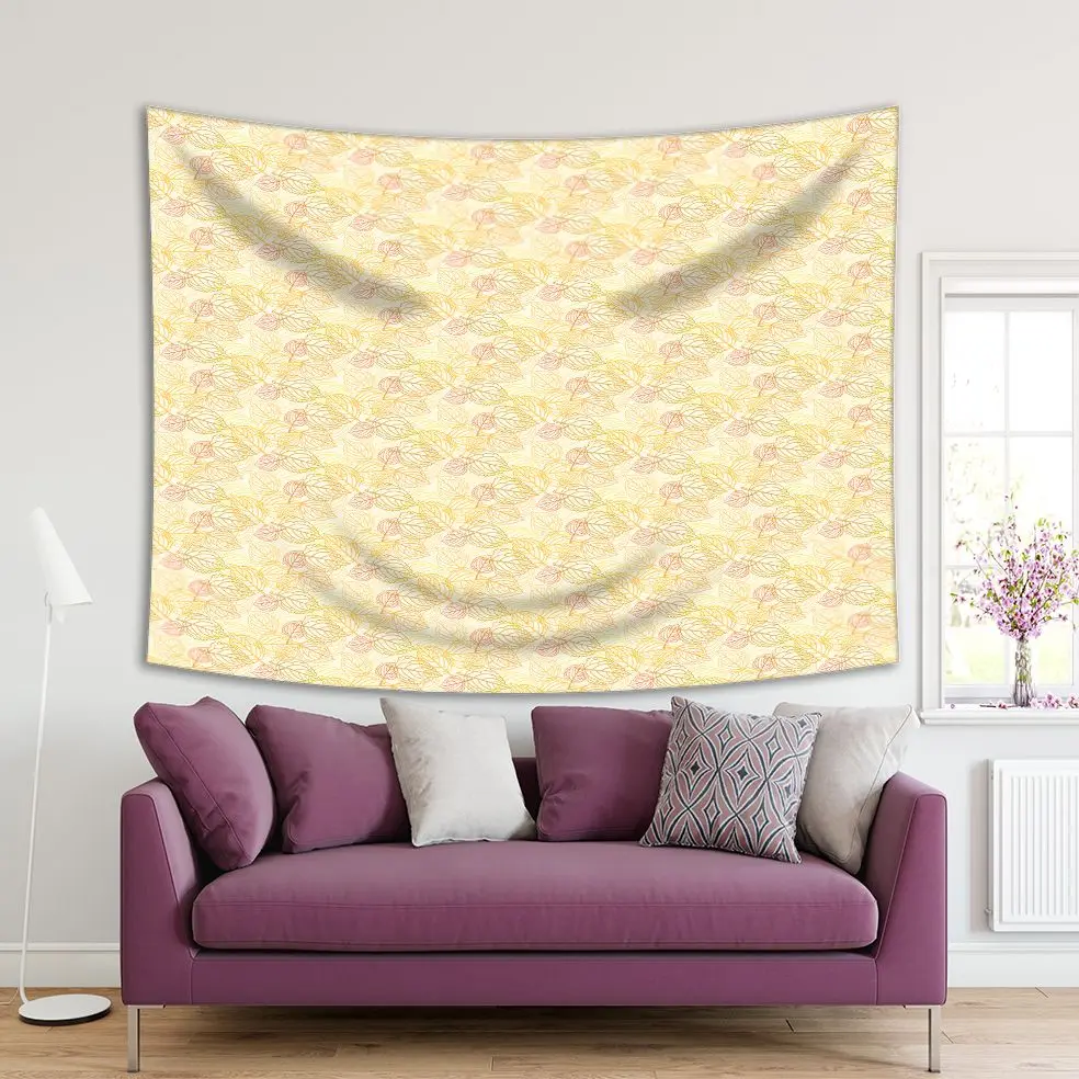 

Tapestry Leaves Drawn in Thin Lines in Yellow and Orange Gold Fall Fashion Decor Simple Artwork