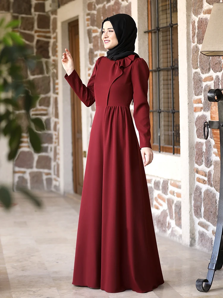Новый сезон, женское платье-хиджаб с оборками спереди, оборками и расширяющейся книзу юбкой, качественная модель, турецкий Рамадан, мусульм...