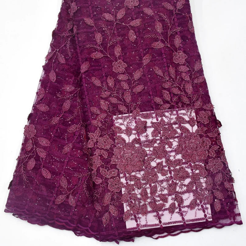 

Free shipping 5yards beautiful sequence African 3D french mesh sequins lace fabric high quality embroidered tulle lace for women
