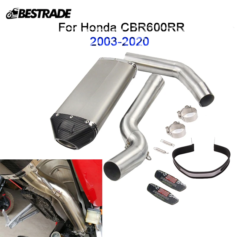 

Motorcycle Full Exhaust System 51mm Muffler Pipe Front Mid Link Connect Tube For Honda CBR600RR 2003-2020 Stainless Steel Carbon