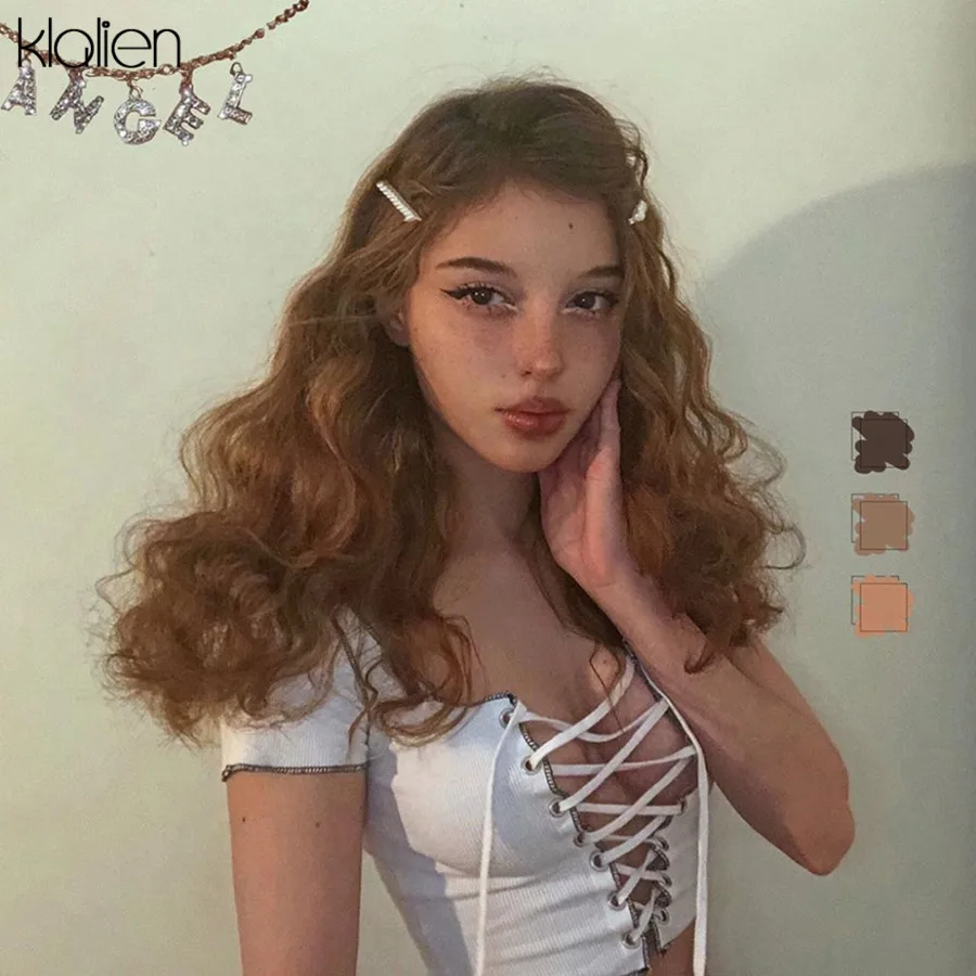 KLALIEN черная сексуальная женская футболка с коротким рукавом kawaii kpop одежда 2020