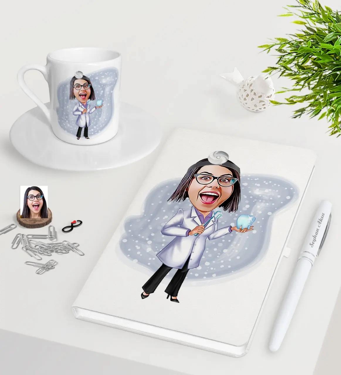 Персонализированная Женская зубная карикатура белая ручка для записной книжки