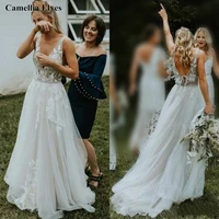 boho a line wedding dress tank sleeve backless bride dresses lace appliques tulle bridal gowns vestidos de novia custom size