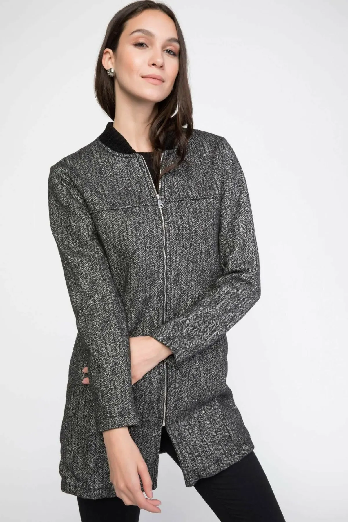 DeFacto Женская модная длинная куртка на молнии приталенная Повседневная весенне