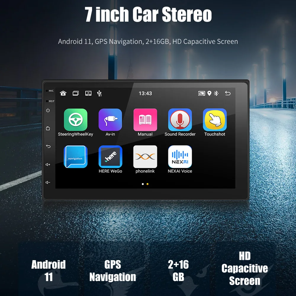 $73.29 ESSGOO 7 inch Car Radio 2 Din Android 11 Autoradio GPS WiFi Bluetooth Stereo FM Radio Mirrorlink Universal Car Multimedia Player