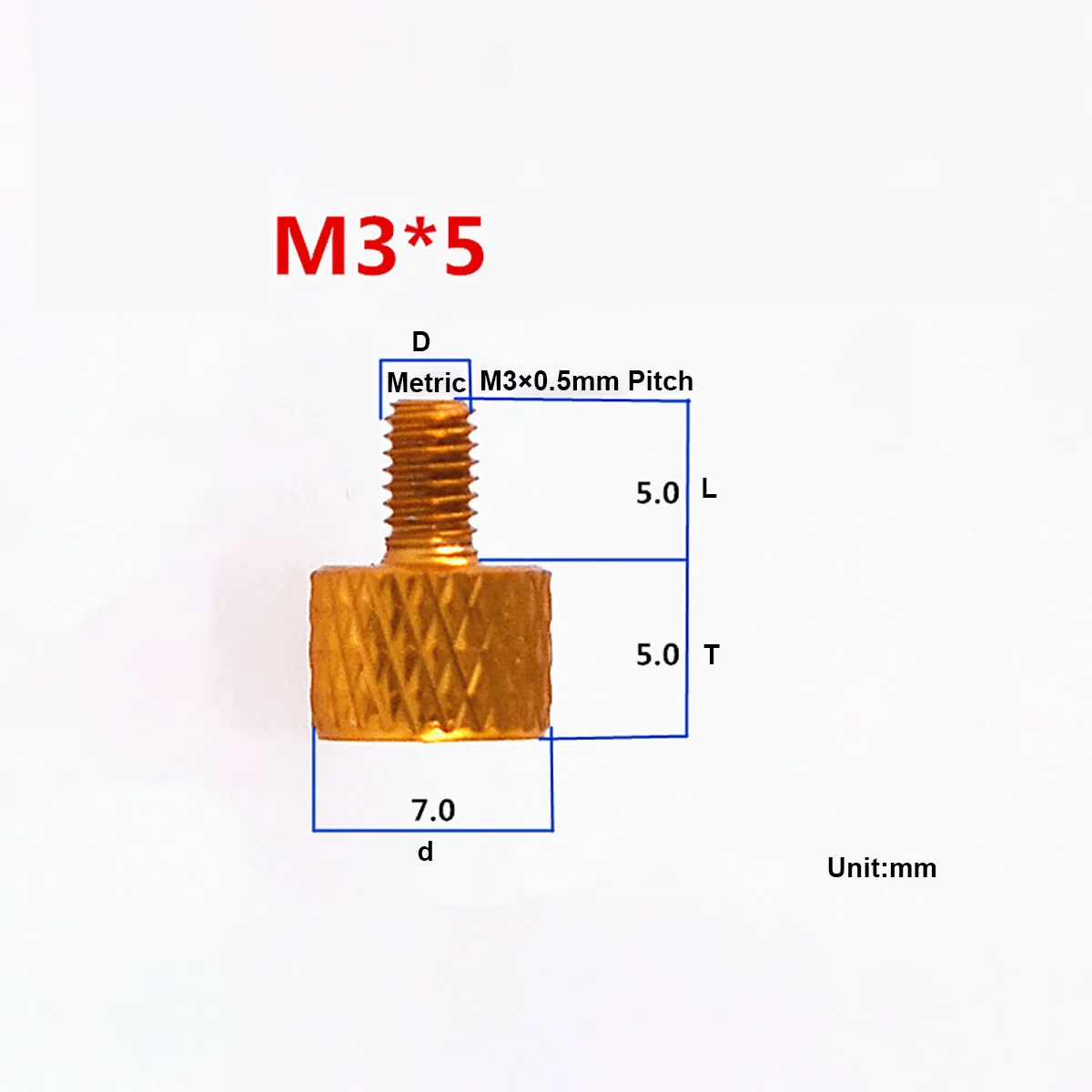 10 шт. M3 * 5 мм анодированные алюминиевые винты с накатанной головкой для