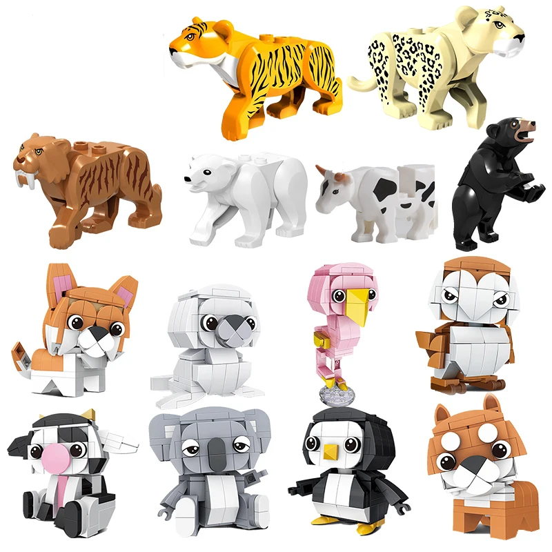 Наборы животных MOC модель тигра крокодила игрушка для детей пингвин