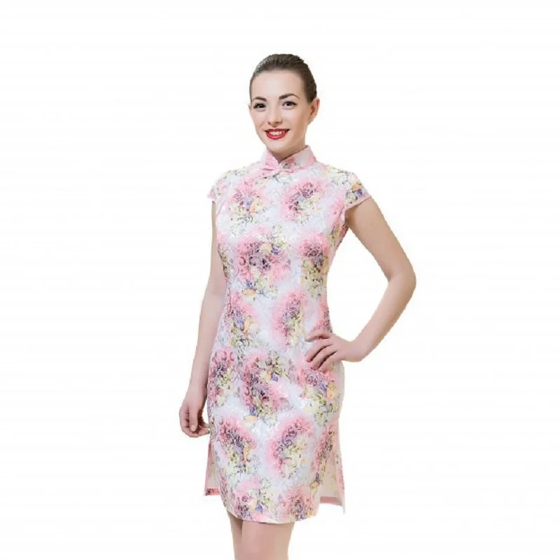 Traditional Chinese qipao dress white with Sakura Asian clothing size S M L XL XXL | Cheongsams