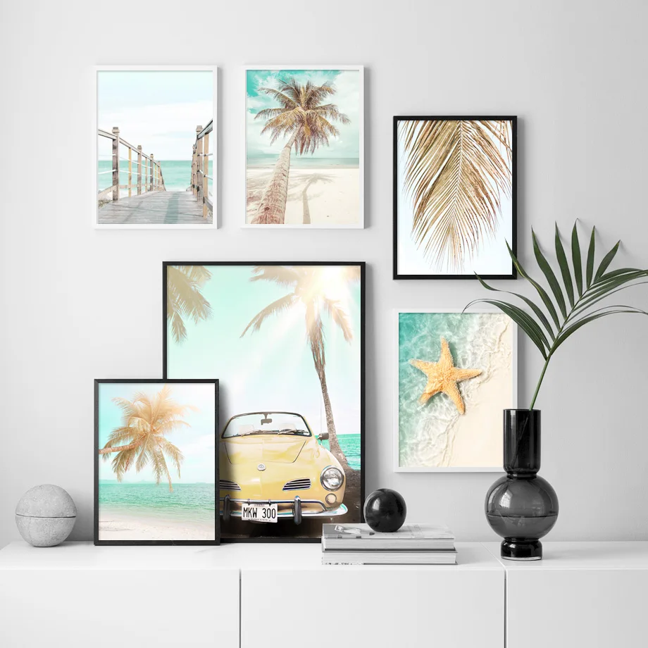 

Scandinavian Sea Beach Palm Tree Car Seascape Nordic Wall Art Canvas Painting Posters And Prints Pictures For Living Room Decor