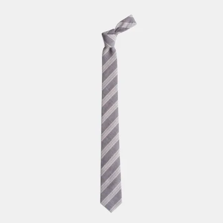 

Gray White Striped Cotton and Silk Blended Tie 67825226