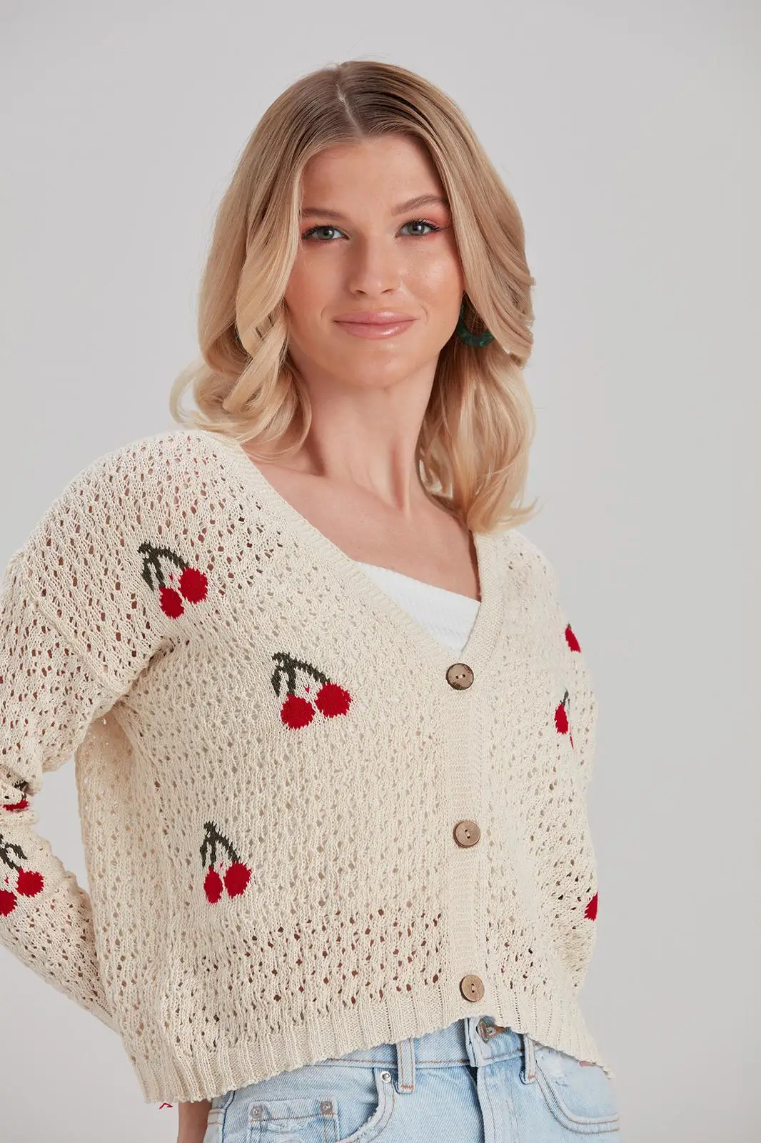 

TUGBA Women Summer Autumn Cherry Pineapple Cardigan 2021 new Korean version of short