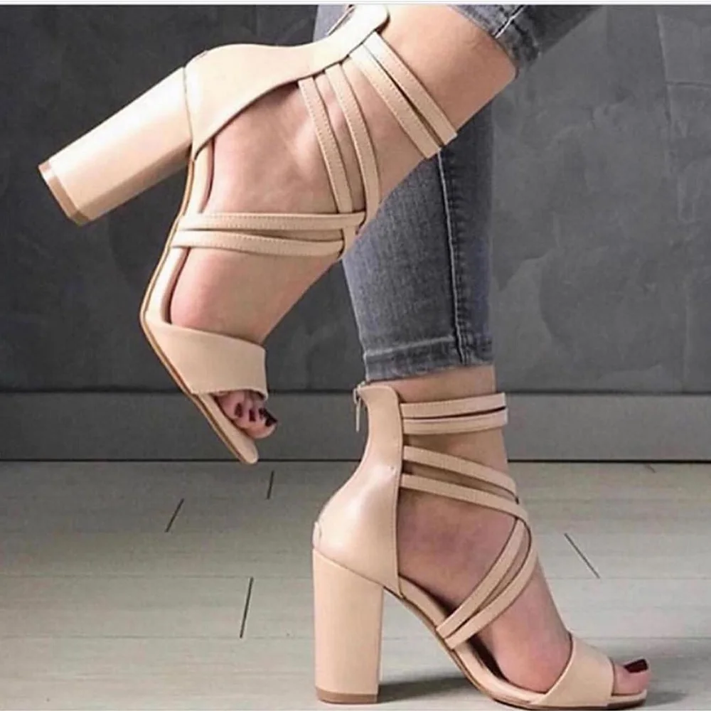 

MST-1037 Bayan Classic Thick short heels casual shoes women ankle cross strap buckle 34-42 numaralar stiletto sandals