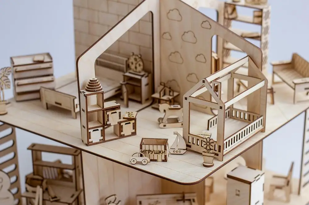 Новинка! открытый деревянный кукольный домик с полным набором мебели и