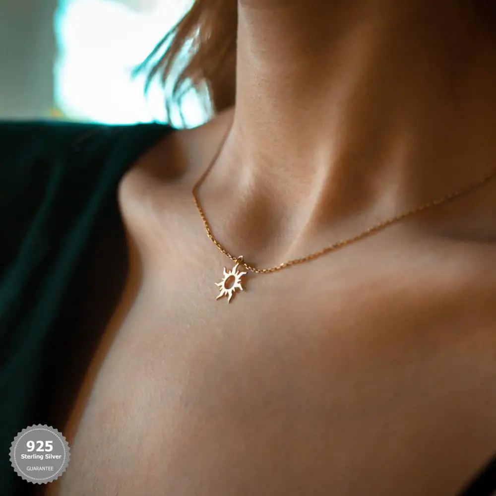 Ожерелье с подвеской в виде серебряного солнца женское ожерелье из серебра 925