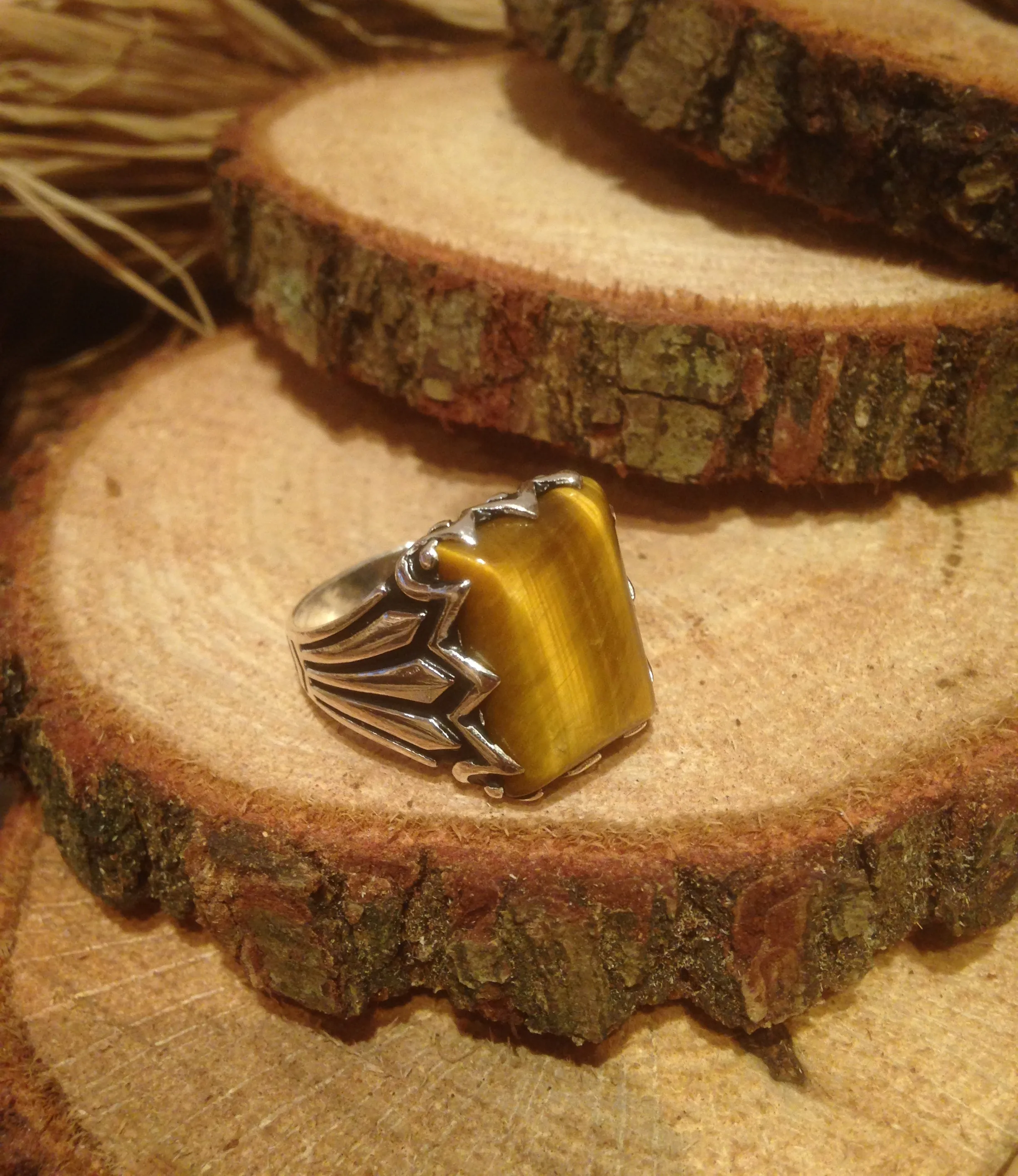

LARGE MIDDLE RECTANGULAR YELLOW STONE CHIC STONE PATTERNED ORNAMENTAL CHARISMATIC RING 925 SILVER Muslim Ring