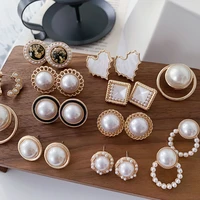 korean design elegant simulated pearl big round clip on earrings non pierced baroque pearl ear clips for women jewelry wholesale