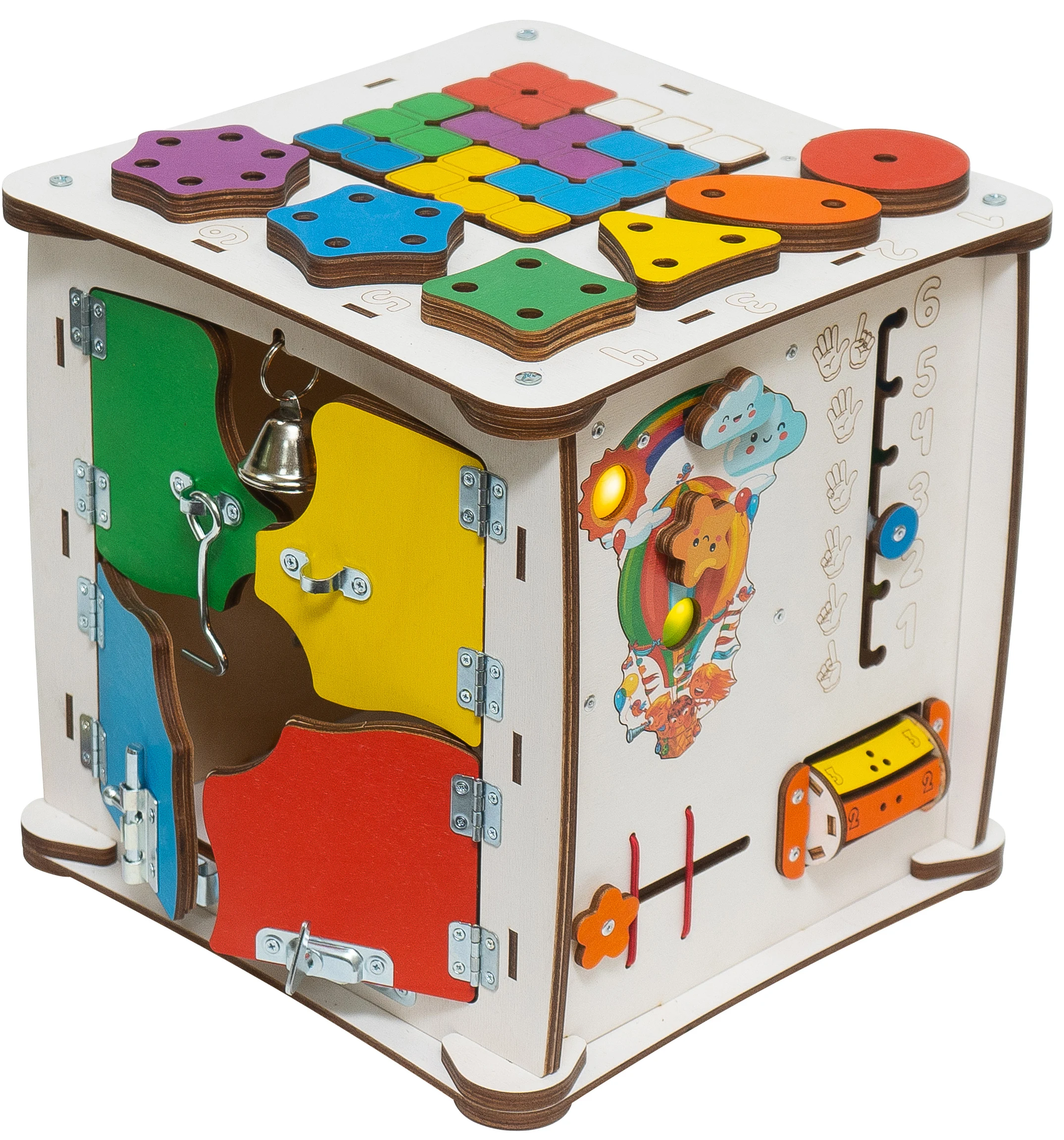 Бизиборд Бизидом с подсветкой более 40 игр размер 30х30х30см Монтессори. Развивающая