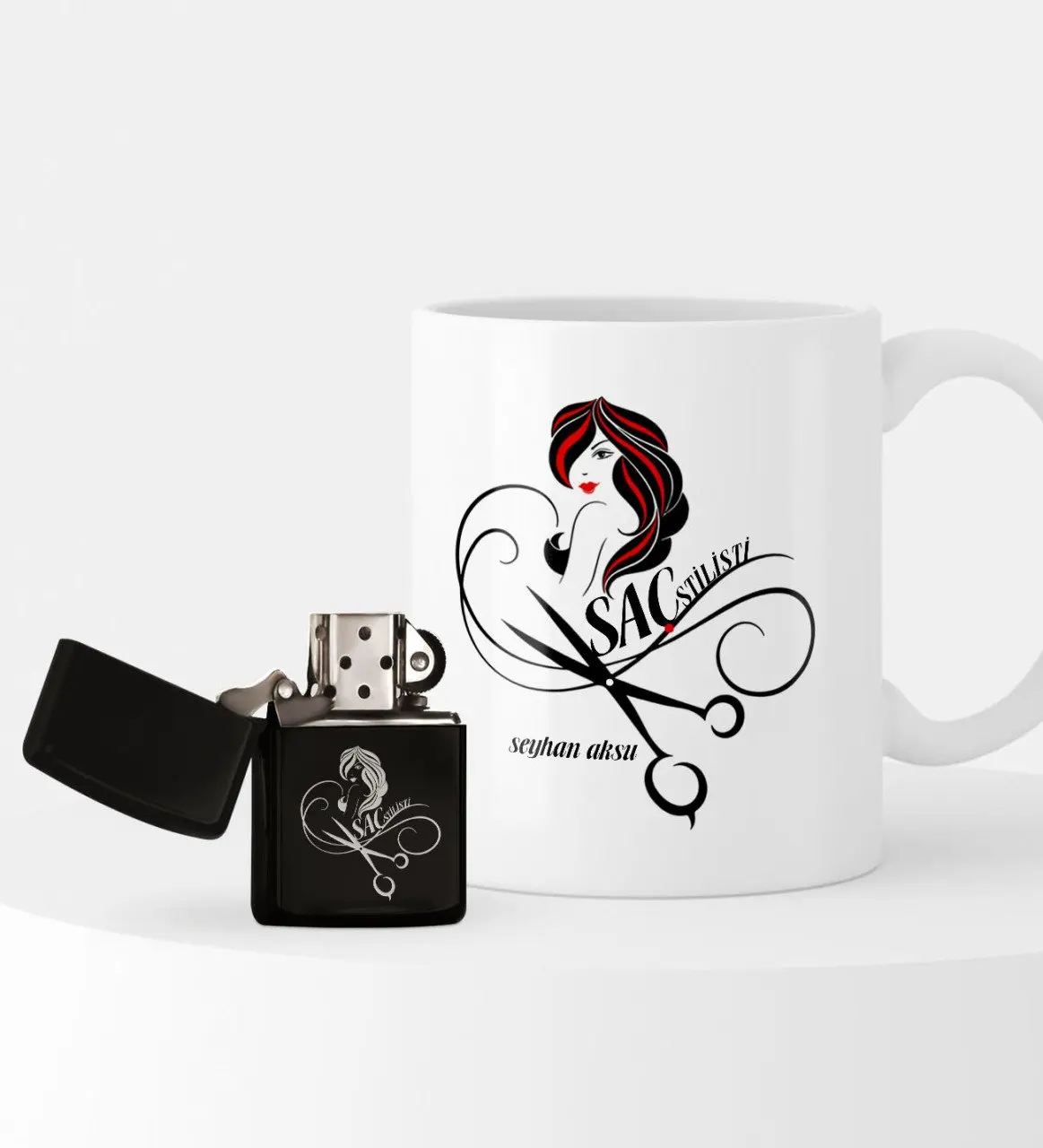 

Personalized Hair Stylist Themed Lighter and Mug Set-4