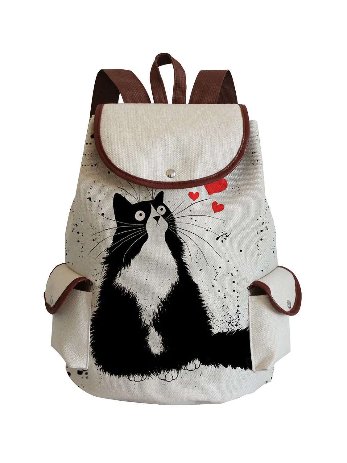 

Lovely Fashion Backpack For Teenager Cartoon Cat Love Print Handbag Large Capacity Portable Drawstring Backpack Eco School Bag