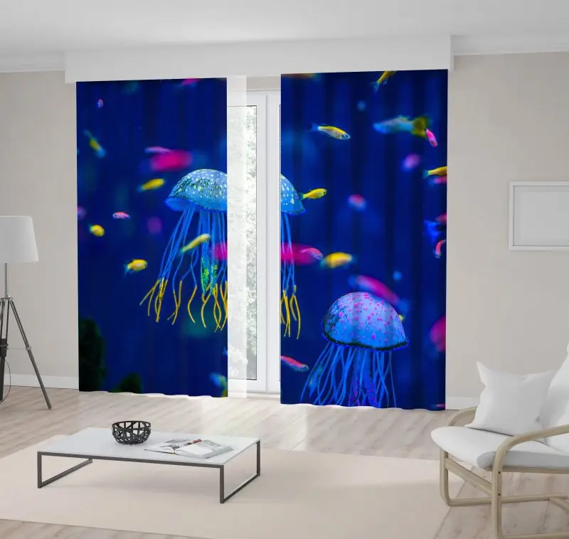 

Curtain Jellyfish Fish Seaweed Colorful Magical Underwater Life Blue Pink Yellow