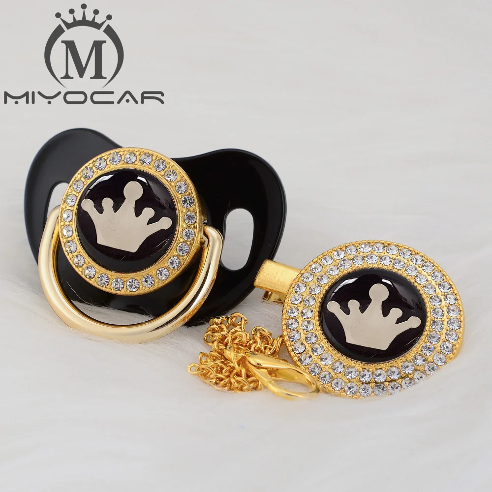 

MIYOCAR pink crown lovely beautiful Gold bling pacifier and pacifier clip BPA free dummy bling unique design GCR