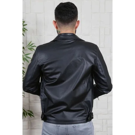 

MEN SIDE ZIPPER LEATHER COAT BLACK 453058501