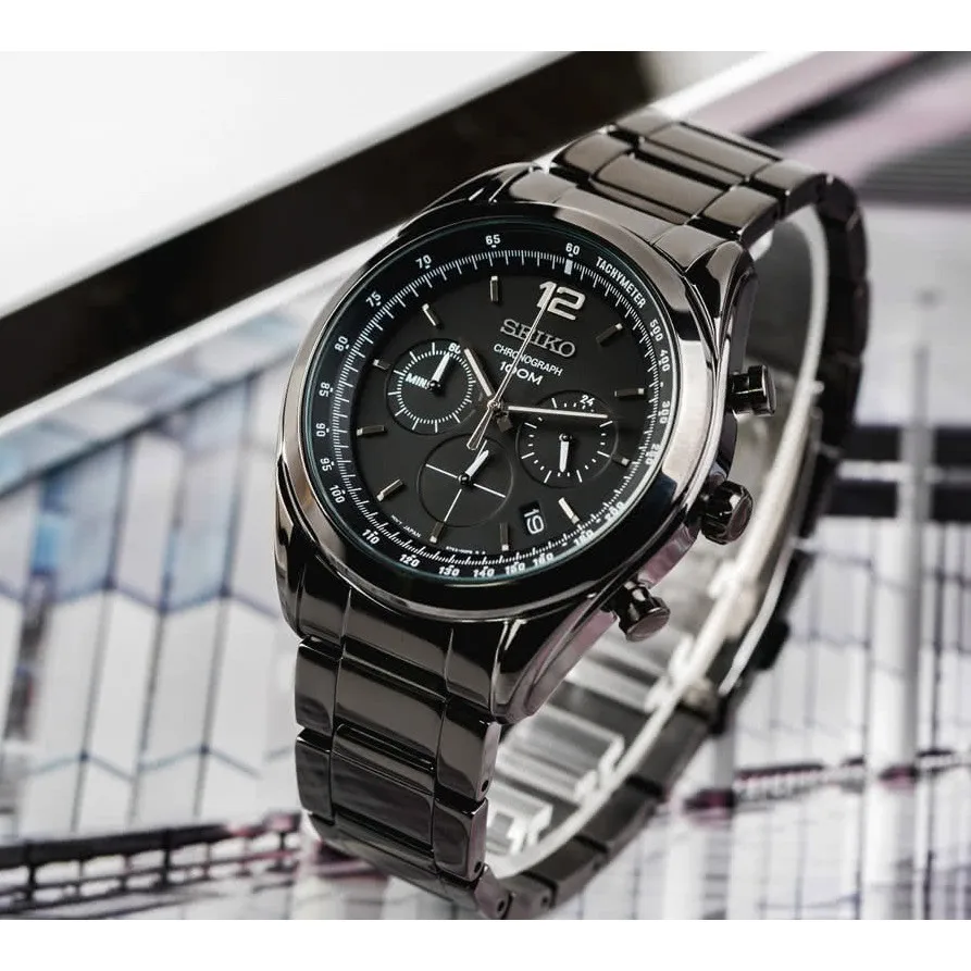 Мужские спортивные часы Seiko Neosports SSB093P1 Chrono 45mm dial Черный ремешок сталь 100m
