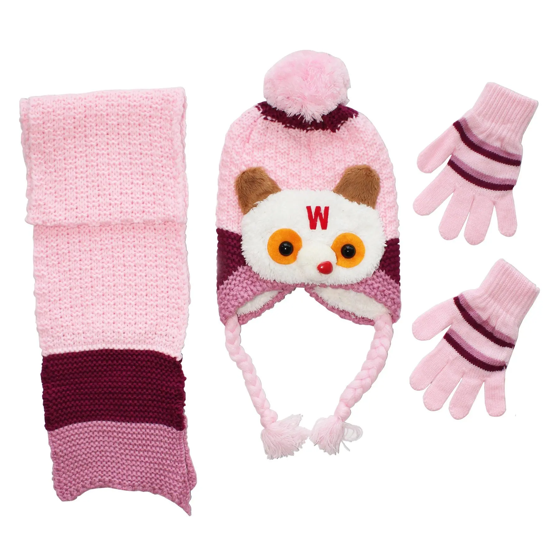 

Knitwear Pink Damson Bears Scarf Beanie Gloves Set