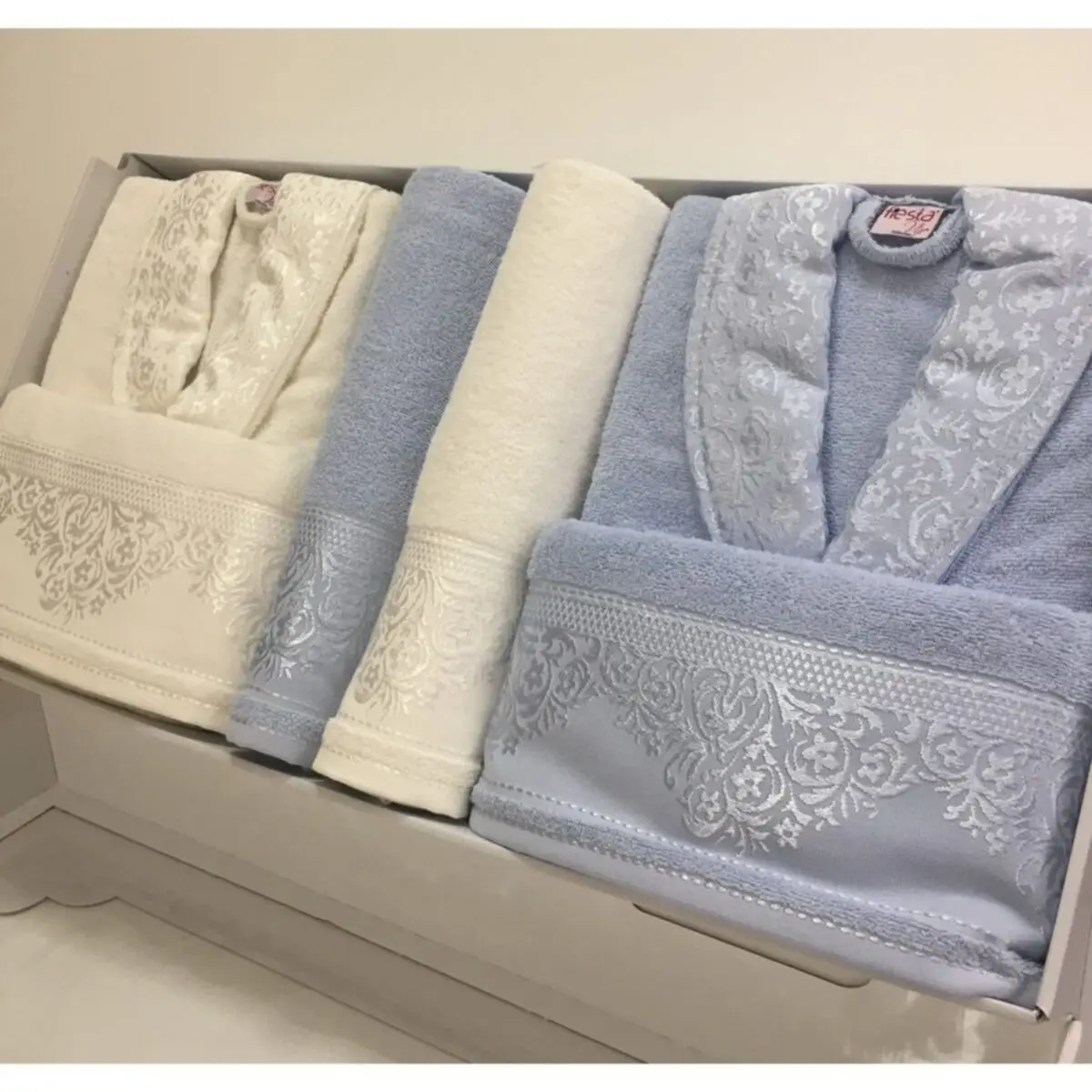 High Quality 6 Pieces Family Bathrobe Set Anthracite Gray Pink Purple Pomegranate Blue White Cream Colors Bathrobes Towels