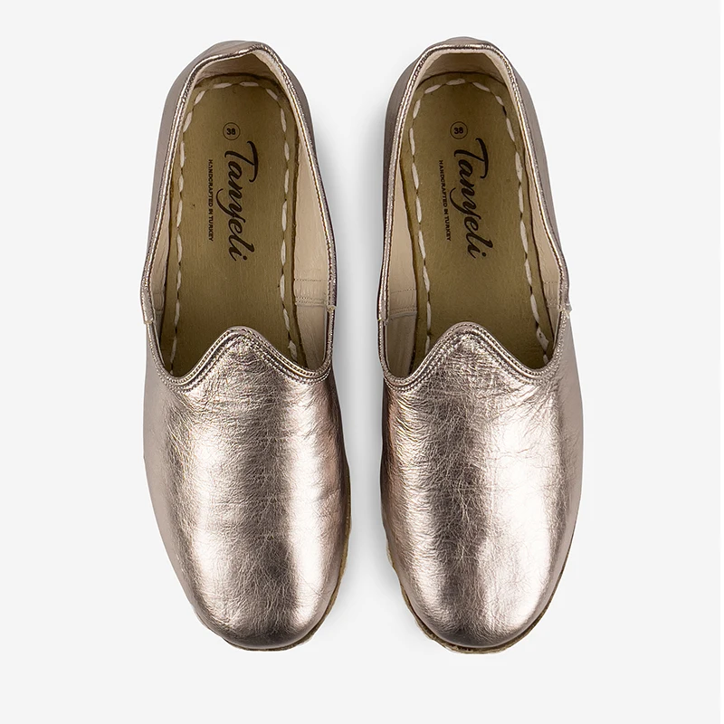 Tanyeli Fashion 2022 Women Handmade Genuine Leather Silver Shoes Slip On Casual Breathable Four Seasons Moccasins Odor Resistant Женщины