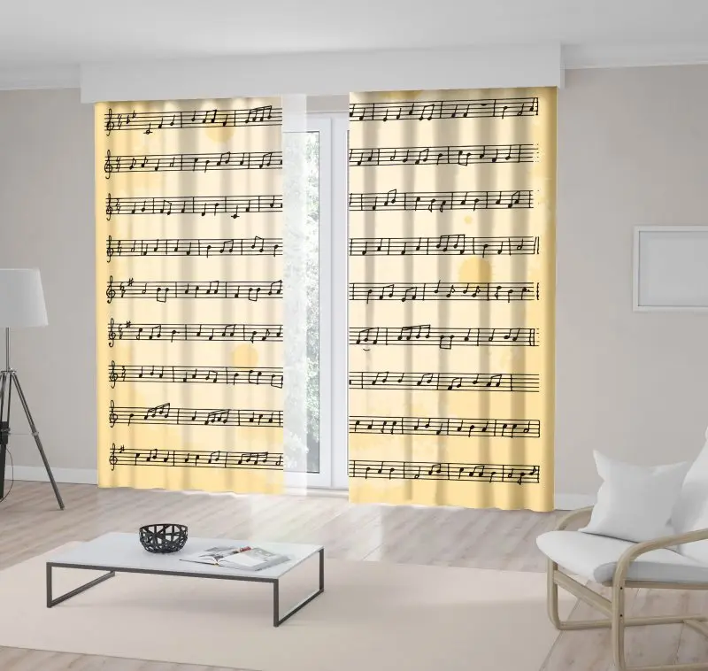 

Curtain Sheet Music Vintage Aged Look Notes 128rhythms Melodies Musical Home Decoration Beige and Black Art