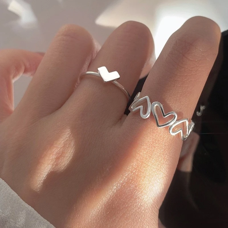 

Silver Color Heart Rings Women Fashion Hollowed Stainless Steel Adjustable Open Ring for Girls Party Jewelry Accessories Gifts