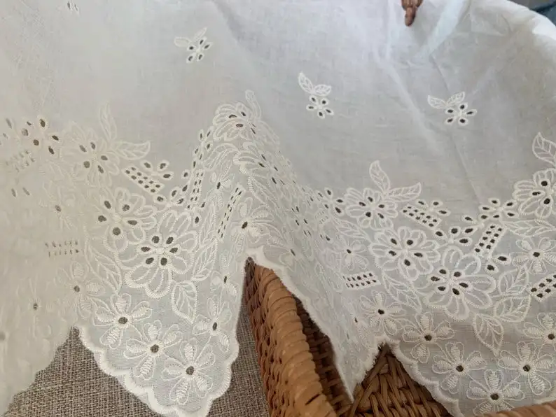 

3 Yards Ecru Cotton Lace Trim Embroidered Eyelet Lace Trim Cotton Lace Trim With Floral Doily Cotton Eyelet Lace Trim