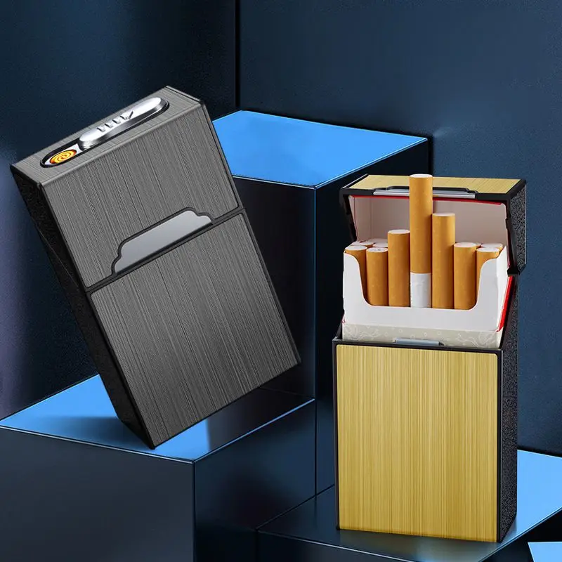 

Can Hold 20PCS Ordinary Cigarettes Cigarette Case Lighter Portable USB Rechargeable Lighters Cigarette Lighter men's gadgets