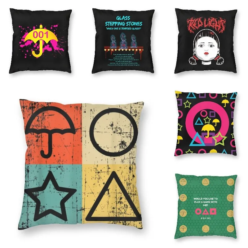 

Vintage Squid Korean Game Square Pillow Cover Home Decor TV Series Korean Drama Game Cushions Throw Pillow for Sofa Printing