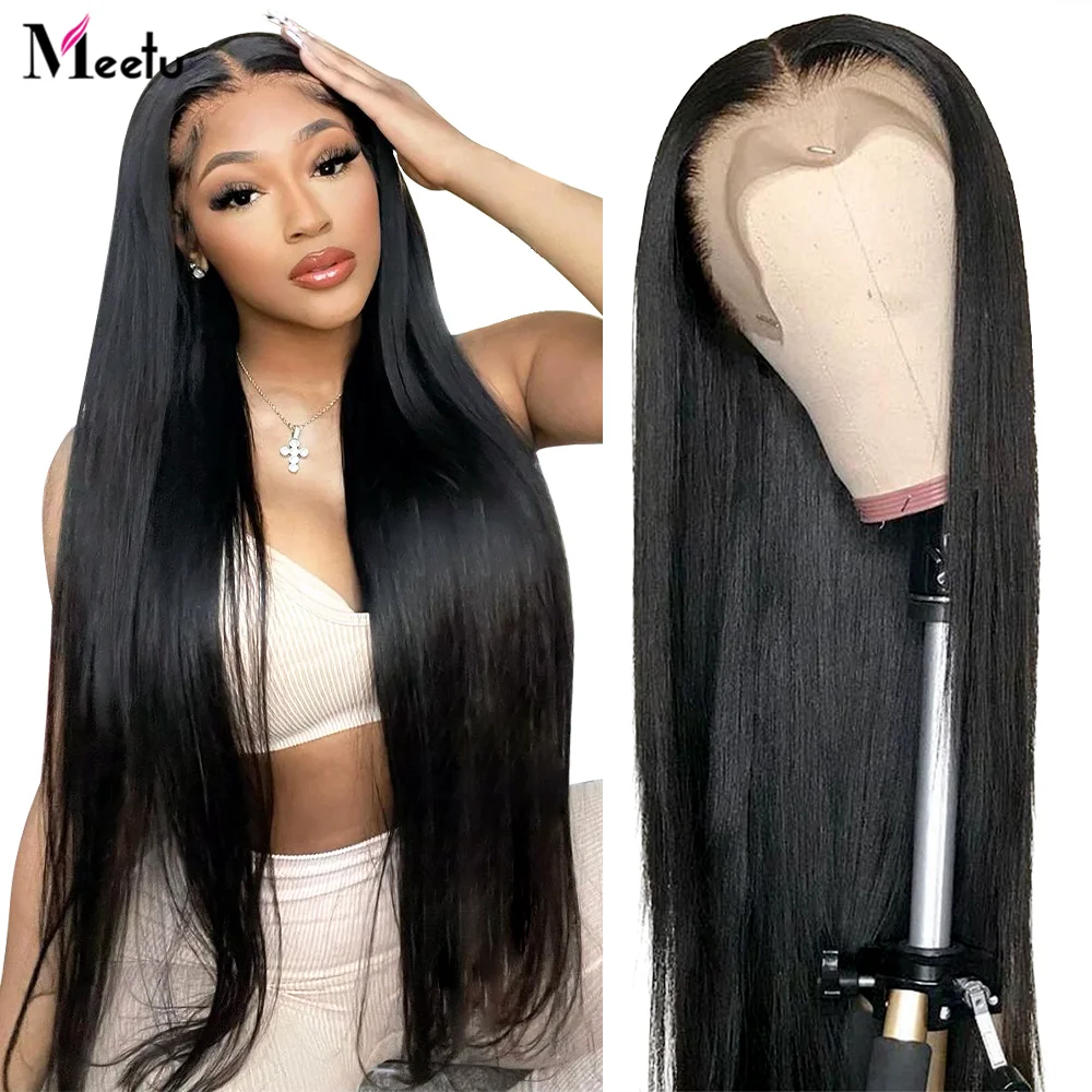 Meetu 30 Inch Transparent Lace Front Wig 250 Density Bone Straight Lace Wig 13x4 Lace Frontal Human Hair Wigs For Women Remy