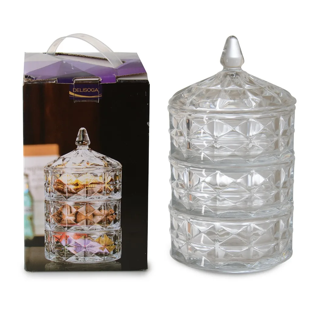 

3 Tiered Glass Cookie Stand with Covered