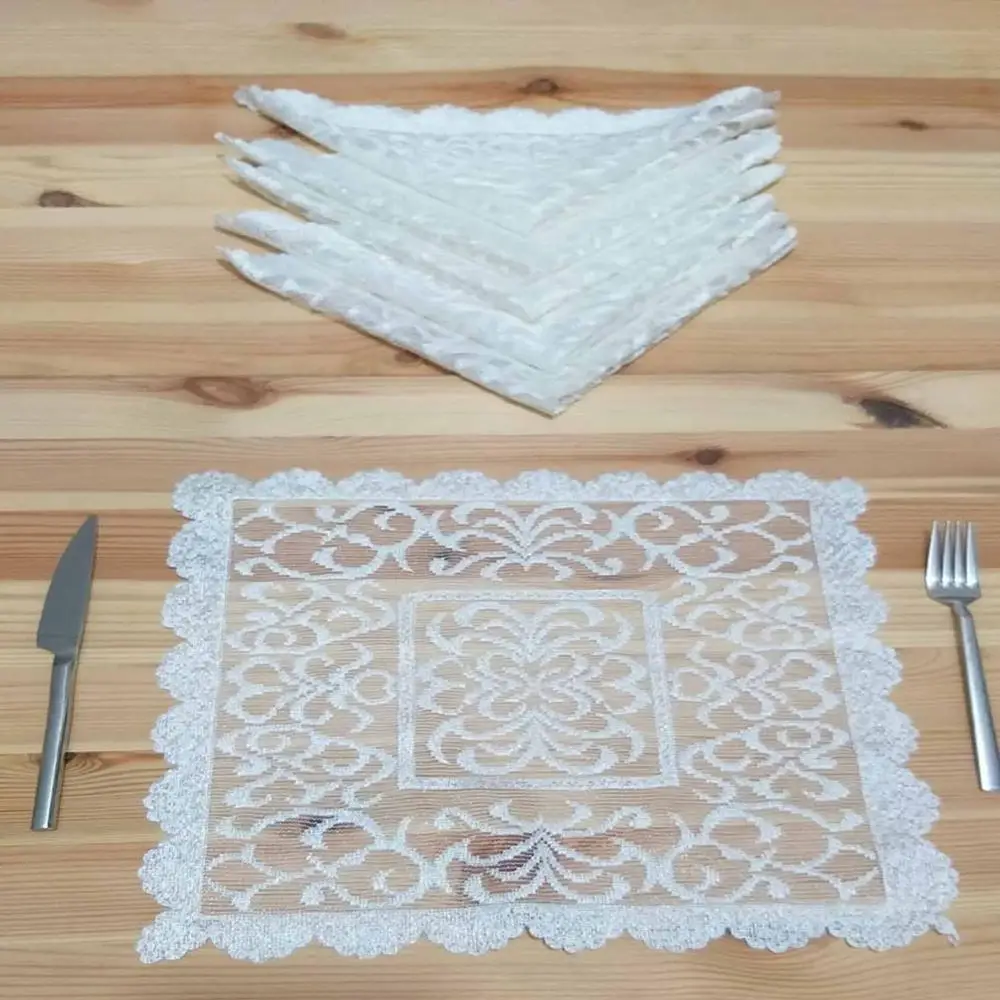 Белый крем с вышивкой из тюля квадратный 6 шт. стол место коврик салфетки для